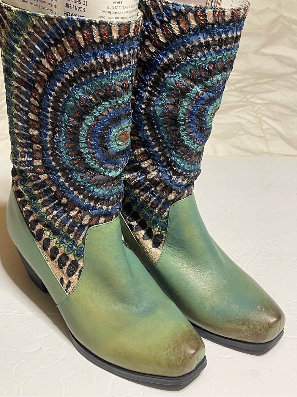 Women's Green Patterned Mid-Calf Boots Size 6 1/2 -7